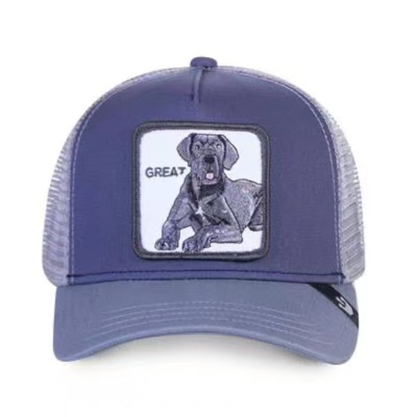 Mesh Cap med Broderet Dyredesign, Snapback, Blå Hun blue dog