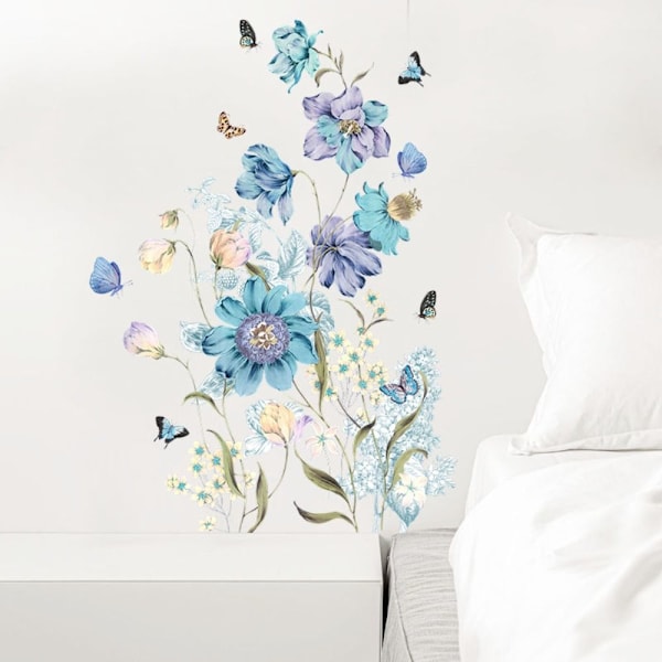 Blå blommor Väggdekaler Blommiga fjärilsdekaler Hem