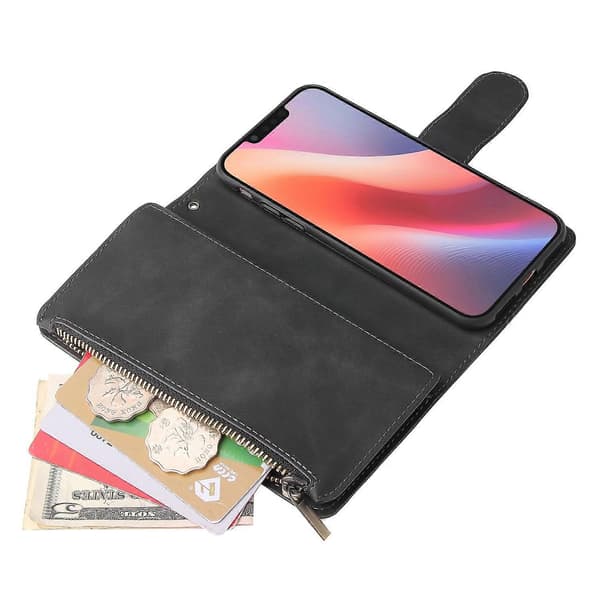 CASEME 013 Series PU læderpung etui stander til iPhone 16e - Sort-FA-