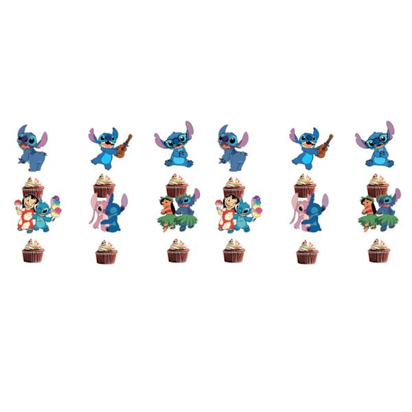 26 stk Stitch kakepynt, bursdagskakepynt, cupcake-innsatser