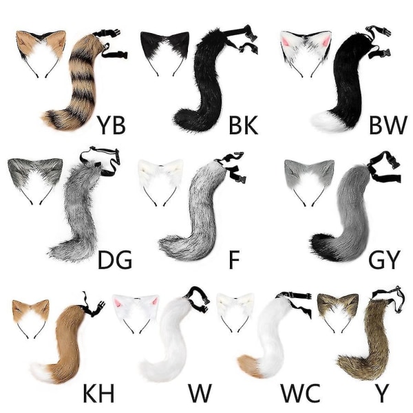 Halloween COS simulering räv plysch svans kläder tillbehör djur svans katt öra hår rosett huvudbonader grey