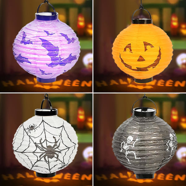 Halloween bærbar lykt flaggermus/skjelett/edderkopp/trykk glødende flaggermus
