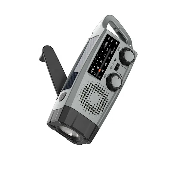 Vevradio med solceller, ficklampa och 2000mAh powerbank SOS röd