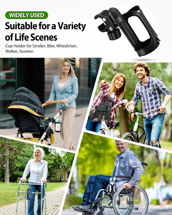 2-pack Universal Stroller Cup Holder - Adjustable Drink and Bottle Holder for Strollers, Walkers, Bikes-FA-