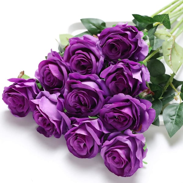 10 varren tekosilkkiä, avaamattomia ruusuja hääkimppuihin, häät (violetti) purple