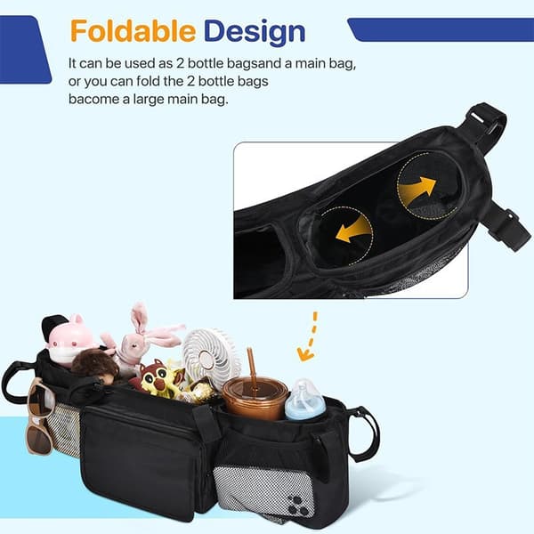 Double Stroller Organizer for Bob Duallie and Baby Jogger City Mini GT2, Double Stroller with 2 Cooler Pockets-FA-