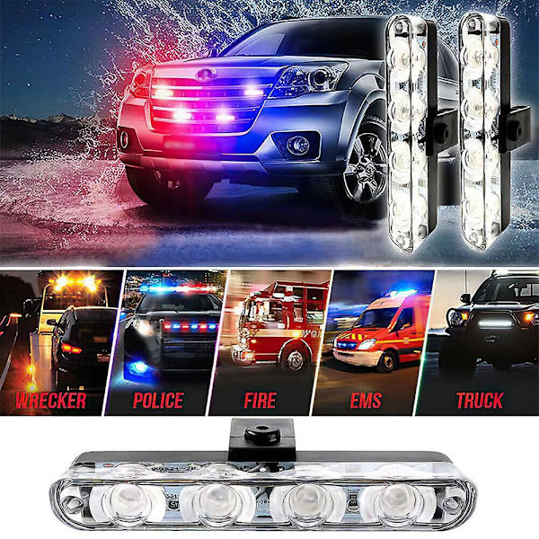 16 LED Rød Blå Bil Strobe Blinkende Lys 12V Poli Advarselslys + Fjernbetjening