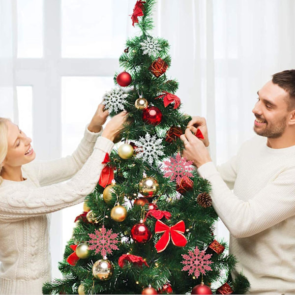 24 st snöflinga hängande dekorationer, plast jul snöflinga dekorationer