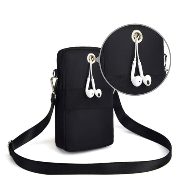 Slidstærk skuldertaske i nylon og polyester til mobiltelefoner - Sort-FA-