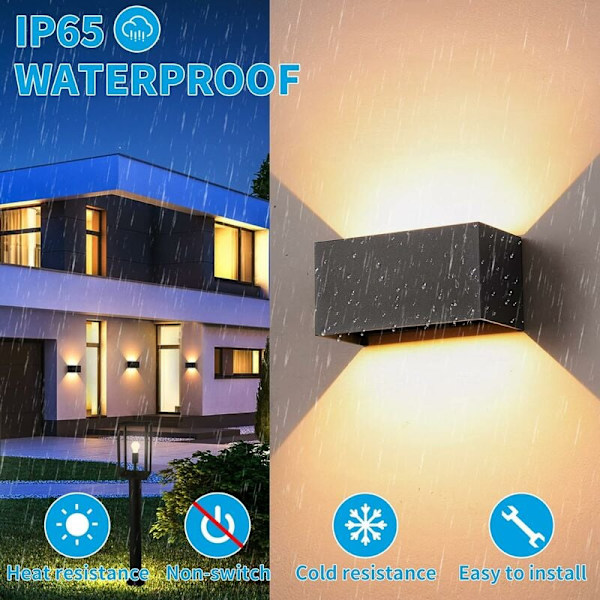 LED indendørs/udendørs væglampe, 24W 3000K varm hvid væglampe, moderne væglampe, IP65 vandtæt væglampe, væglamper med op og ned justerbar strålevinkel, sort