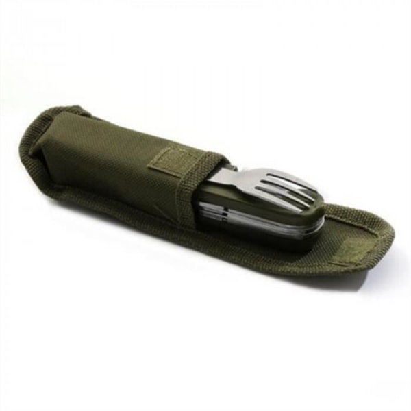 FR Version - Army Green Folding Portable Rostfritt Stål Camping Picknick Bestick Kniv Gaffel Sked Flasköppnare