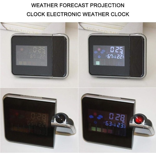 Vækkeur med projektion, LED-projektionsvækkeur USB-genopladelig digital projektionsvækkeur/taktgiver temperaturvisning/hygrometer/urtid & datumsvisning