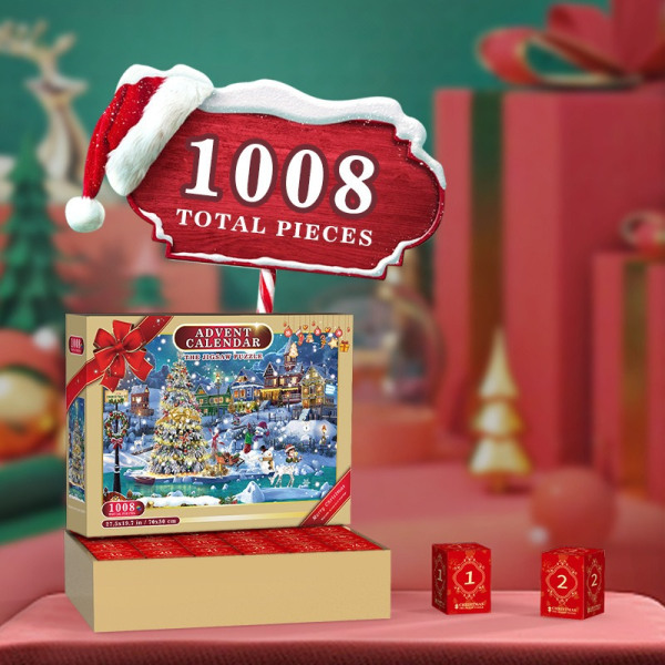 Adventskalender 2023 pussel, 1008 pusselbitar 24 dagars julnedräkning adventskalendrar, julklappsidé för barn V Christmas puzzle blind box