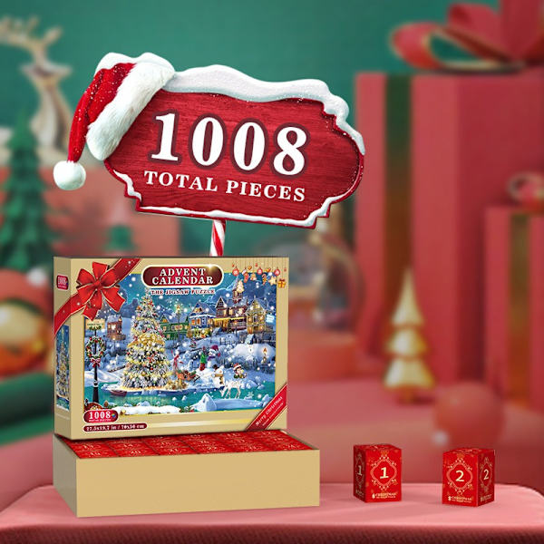 Adventskalender 2023 pussel, 1008 pusselbitar 24 dagars julnedräkning adventskalendrar, julklappsidé för barn V Christmas puzzle blind box