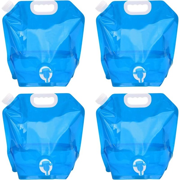 4-pack 10L hopfällbar vattenflaska med kran, bärbar flexibel vattenkanna för dricksvatten, hopfällbar vattenpåse för utomhuscamping