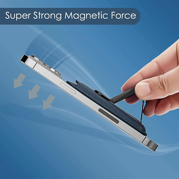 MagSafe-kortholder, skinntelefonlommebok med magnetisk stativ fingergrep for iPhone 15/14/13/12-serien Dark Blue
