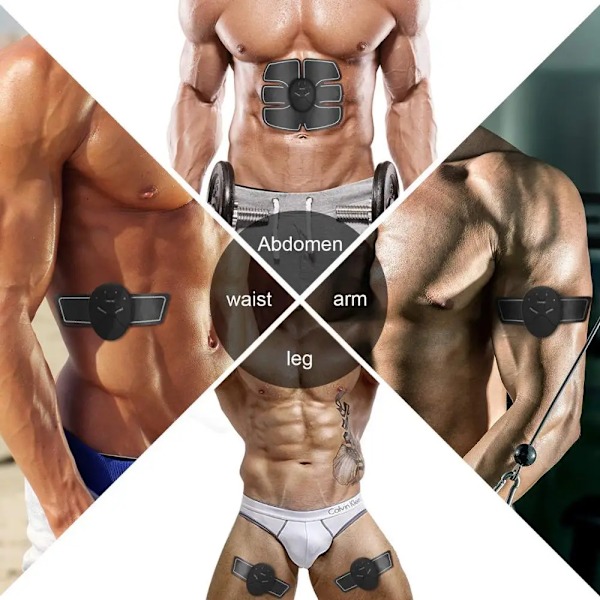EMS muskelstimulator, smart fitness, magträning, elektrisk kropp, viktminskning, bantningsenhet 6Pack-Black-3IN1