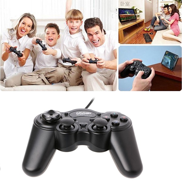 Kabelforbundet Gamepad USB 2.0 Game Controller Gaming Joypad Joystick Control til PC Computer Laptop Gamer Sort Spilkonsol