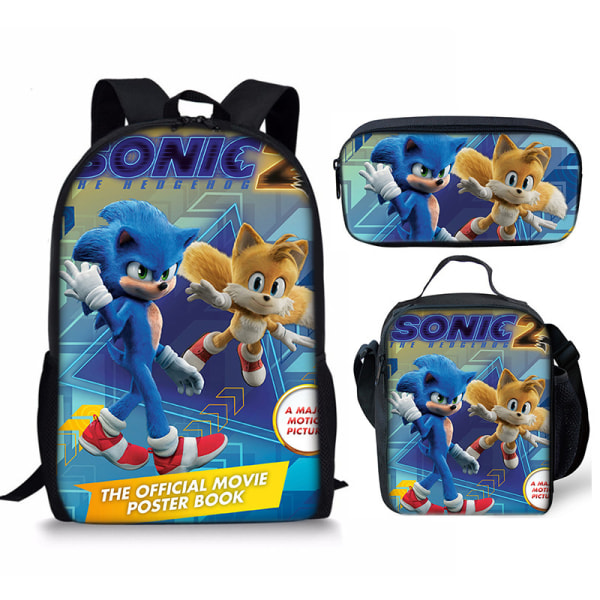 Sonic-reppu lapsille, lounaslaukku, kynäpussi setti kolme - spot myynti 12