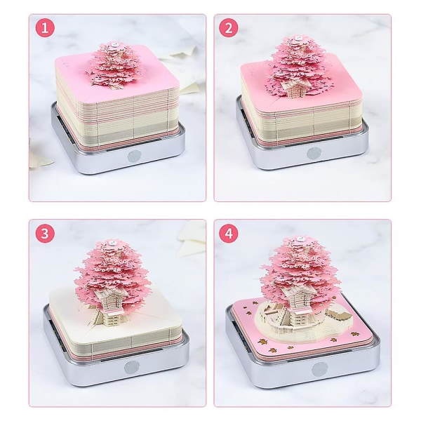 Omoshiroi Block 3D-anteckningsblock 3D-kalender 2024 Sakura Treehouse Bordskalender med lampor Papperskonst 3D-anteckningsblock Julklapp (FMY) Treehouse calendar2