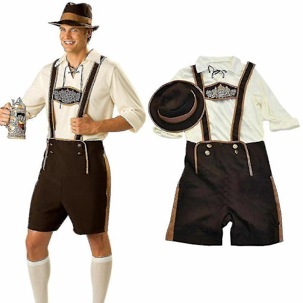 Mäns bayerska läderhosen - Tyska Oktoberfest Traditionella Shorts, Öl-Kille Kostym L