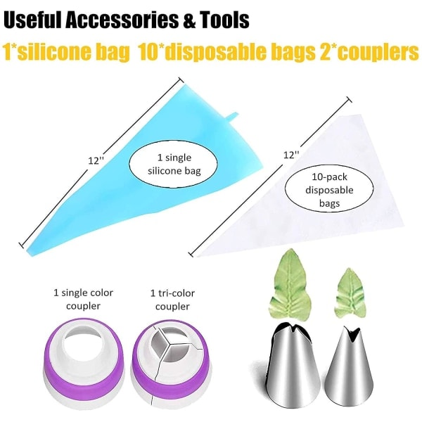 27-delt russisk Piping Tips Set Kakedekorasjonstilbehør Kit Sprøyteposer