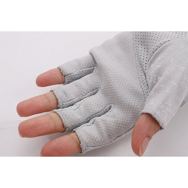 Grå, Dam Halvfingerhandskar i Bomull för Sommar, Körning, Cykling - Halksäkra, Andningsbara, Korta, Tunna, Anti-UV Solskydd Z