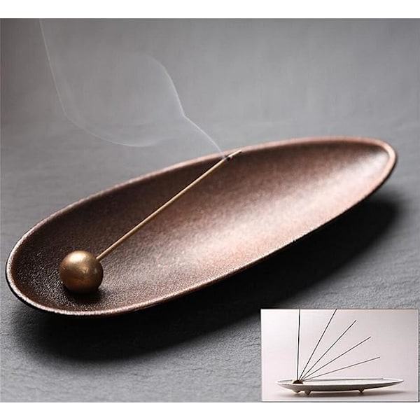 Metallrøkelseholder i bronse for pinner, røkelsestikke, askeoppsamler for røkelse for yoga, meditasjon og interiørdekor (bronse)