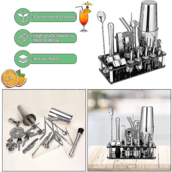Cocktail Shaker-sett, Boston Rustfritt Stål Bartender Kit Med Akryl Stativ & Cocktailoppskrifter
