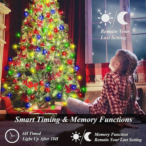 Juletræslyssæt, 400 LED-julelys med 8 lystilstande & hukommelsesfunktion, 2 meter x 16 lyskæder med timerfunktion & fjernbetjening Multicolored-400led