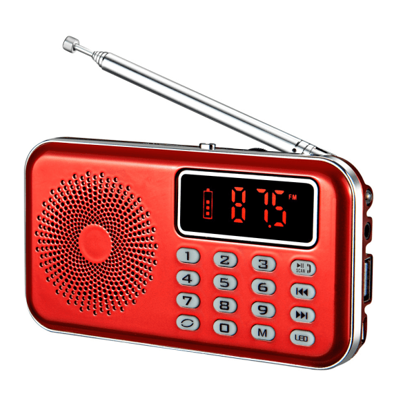 Bärbar Mini AM FM Radio Högtalare MP3 Musikspelare Stöd