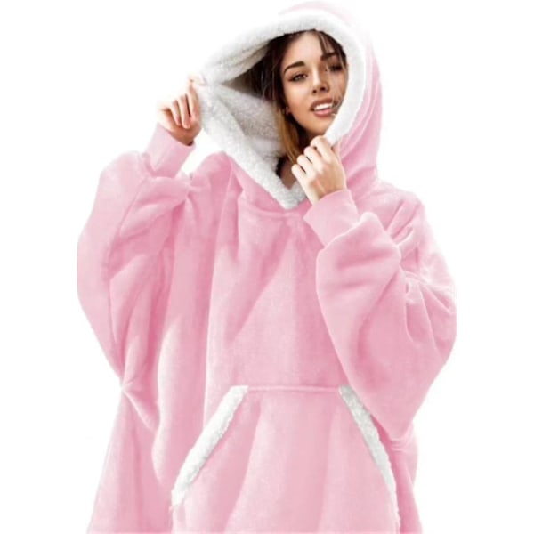 Pehmeä ja lämmin hupparipeitto isolla etutaskulla Pink