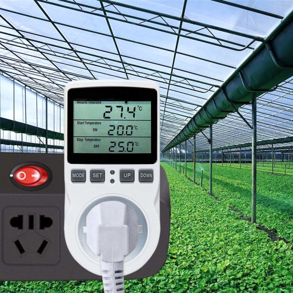 Digital / Värme Kylning Termostat Uttag LCD Temperaturregulator, 230V för växthusgård Temperaturregulator/Terrarium Termostat (uttag)