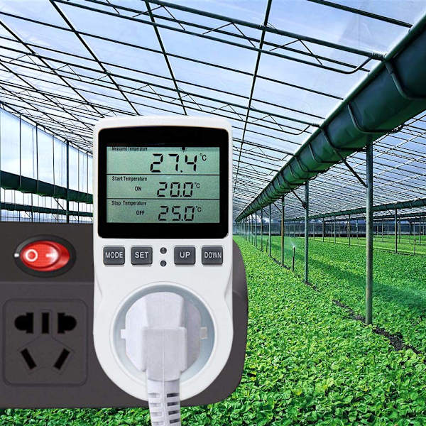 Digital / Värme- og kjøletermostatuttak LCD-temperaturregulator, 230v for drivhusgårdens temperaturregulator/terrariumtermostat(uttak)