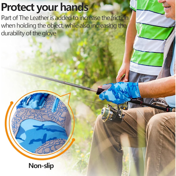 1 Par Fiskehandsker L/XL, Blå, Anti-Slip Kamouflagejakthandskar, Handsker til Fiske, Jagt, Camping, Vandring, Foto V