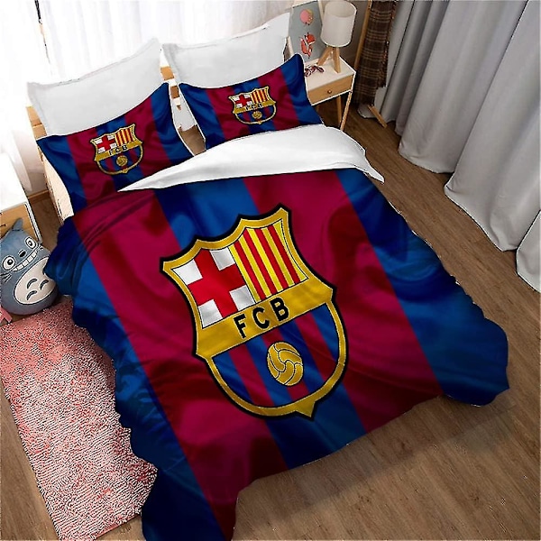 FC Barcelona Fotbollslag Täcke Överdrag Polyester Barn Sängkläder Quilt Överdrag och Kuddfodral 90 Trådsräkning Bomull 135x200 cm