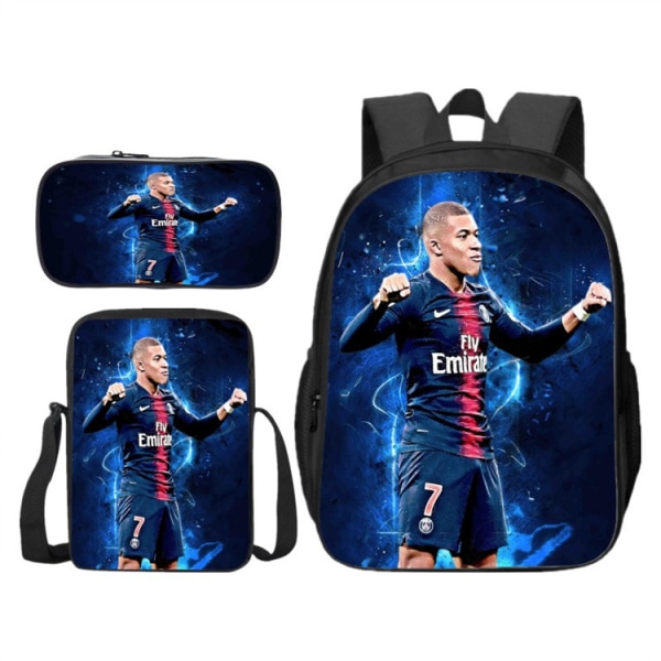 Soccer star Kylian Mbappe print student backpack three-piece seta