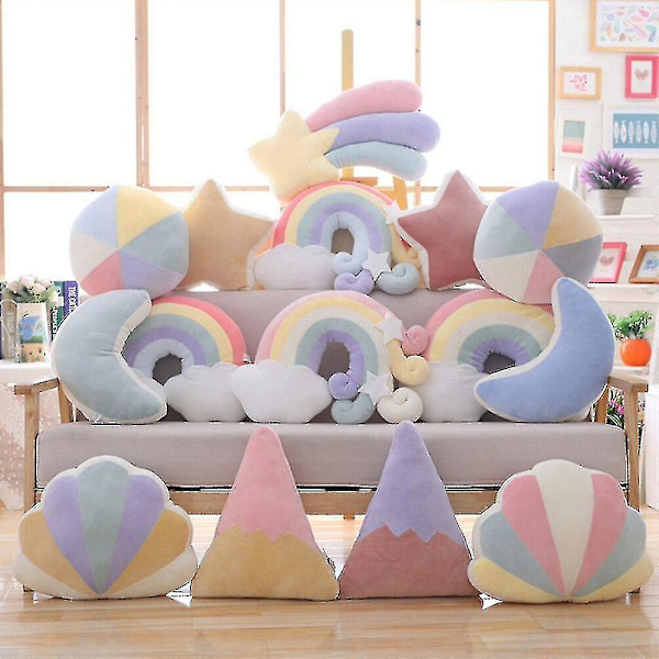 Plush Sky Puter Godteri Farge Regnbue Sky Stjerne Måne Pute Sitte Kastepute Leke For Barn Gave Hjem Stue Kontor Innredning B
