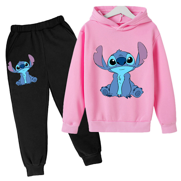 Lilo Stitch Treningsdress for barn Hoodie Bukser Sett Treningsdresser Rosa Pink 120cm