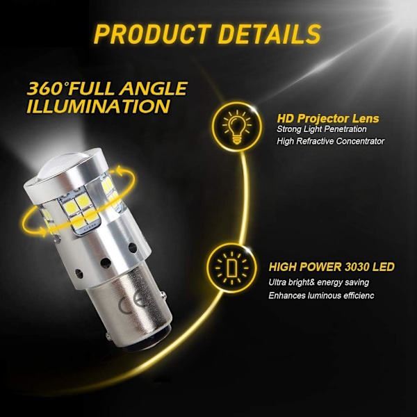 BAY15D P21/5w 1157 LED 12V 24V bil-/lastebillys (2-pakning)