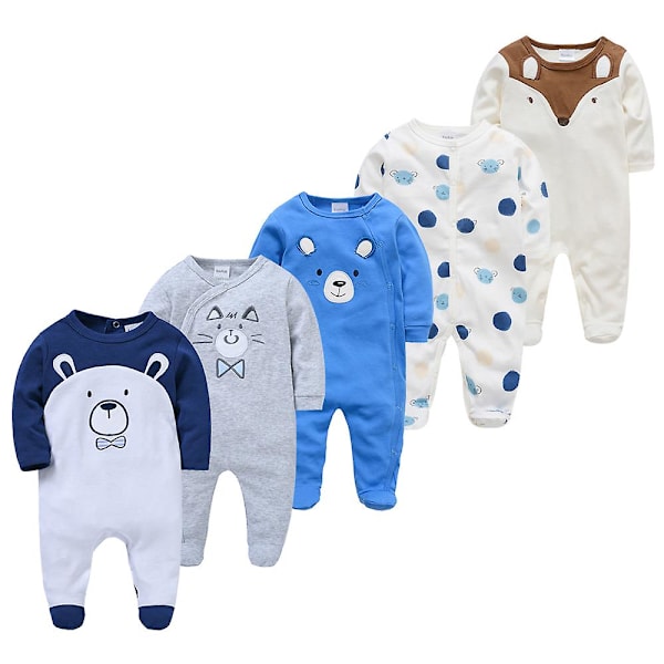 Våren Baby Pyjamas Jenter Gutter Jumpsuit 201 % Bomull Pustende Myk Jumpsuit Sølv 3-6M Silver