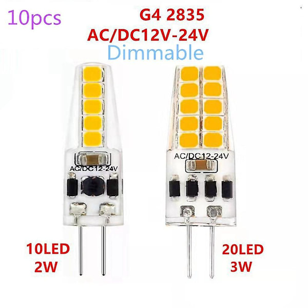 10 stk Dimbar G4 LED-lampe Ac/dc12-24v 10led 20led Energisparande