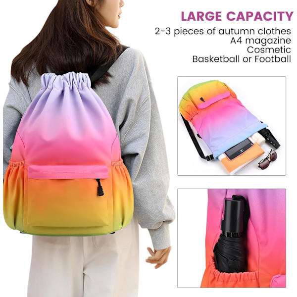Drawstring Gym Bag, Large Drawstring Bags with Mesh Pockets, Waterproof Nylon Drawstring Bag, Drawstring Gym Bag-FA- Color