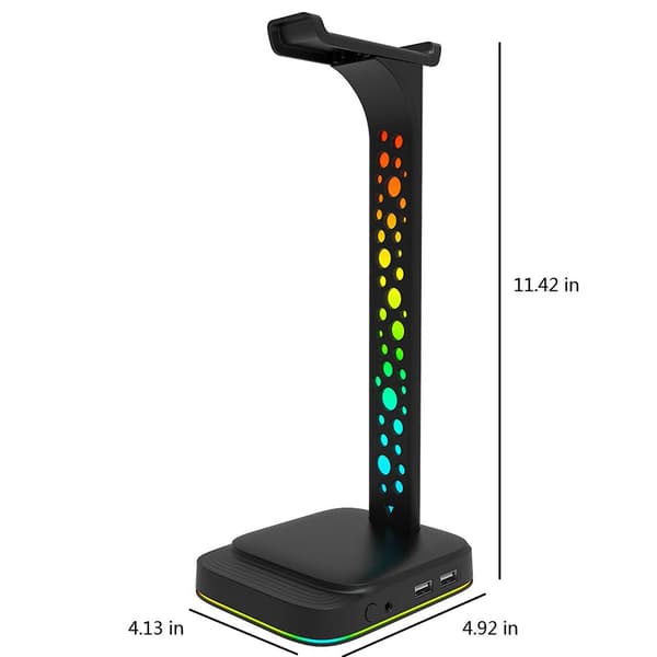 RGB Gaming Headset Stand, Headset Stand with 3.5mm AUX and 2 USB Charging Ports, Desktop Stand for Gaming Headset with Rubber Base-FA-
