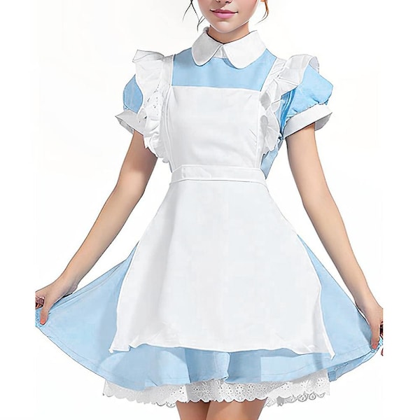 Kvinnors Fairytale Alice i Underlandet Cosplay Kostym Piga Klänning Halloween Maskeraddräkt Med Rosett Hårklädsel