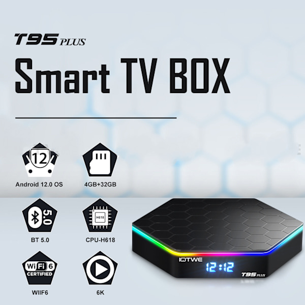 Päivitetty TV-BOX Android 12.0 32GB, 4GB 6K HD Quad Core BT 5.0 Media Player 5GWIFI U S. bestämmelser