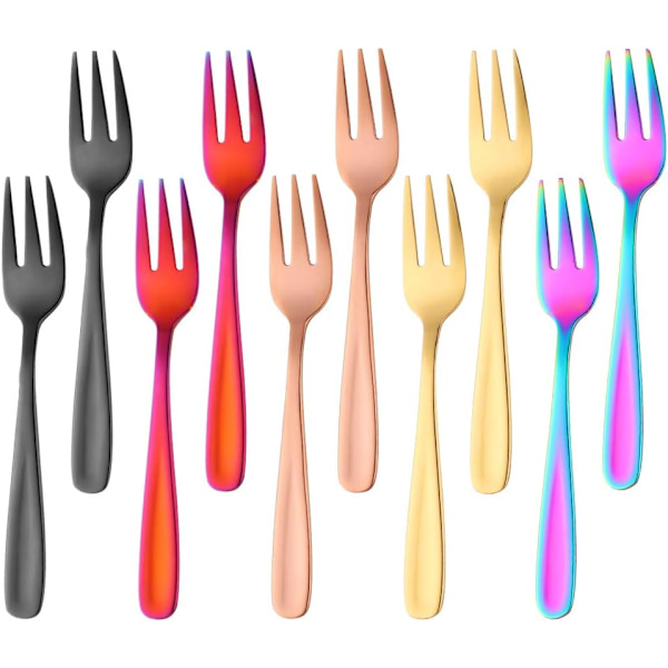 Tekakor Små Dessertgafflar Tårtgafflar Rustfritt Stål 10 stk Colorfulness