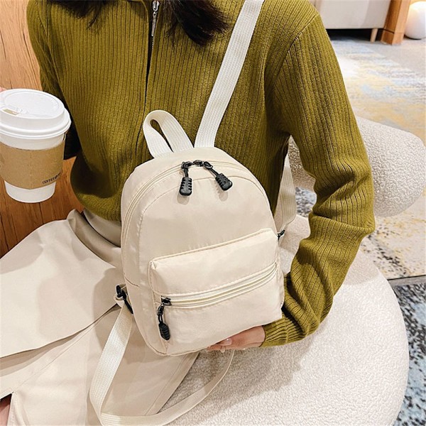 Mini Ryggsäck för Kvinnor Nylon Liten Skolväska Casual Ryggsäck khaki