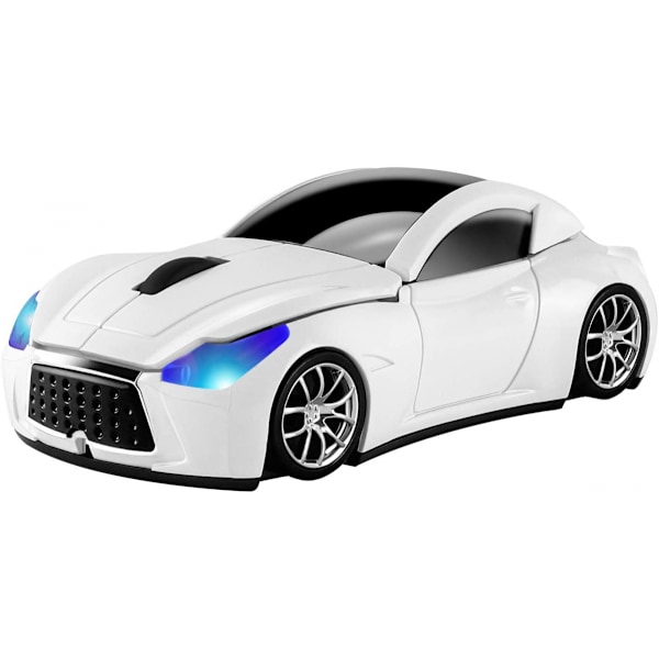 Trådløs bilmus 2,4 GHz Cool Sports Car Shape Trådløs mus Optisk sladdløs mus med USB-mottaker for PC Laptop 1600DPI 3 knapper Hvit