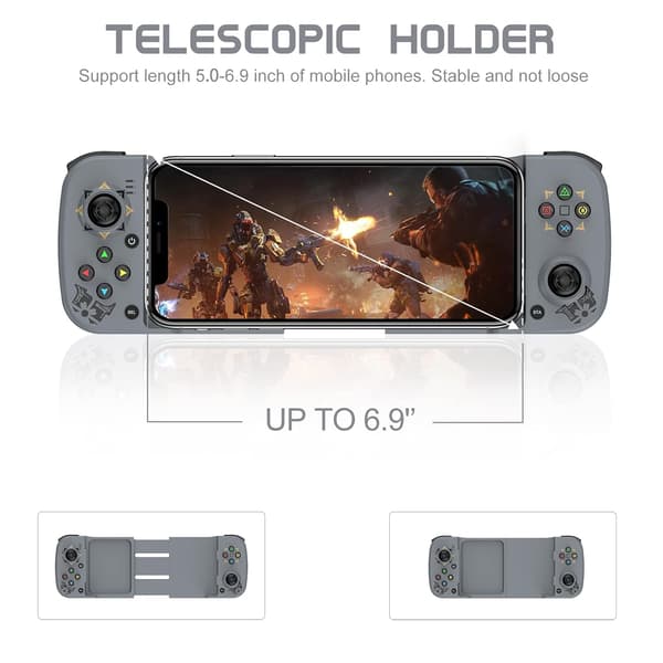 Langaton peliohjain Androidille, iPhonelle, Bluetooth-pelikonsoli Joysticks Samsung Galaxy 22/21/20, iPhone 14/14 Plus/14 Pro/14 Pro Max/13 Pro Max, COD Grey